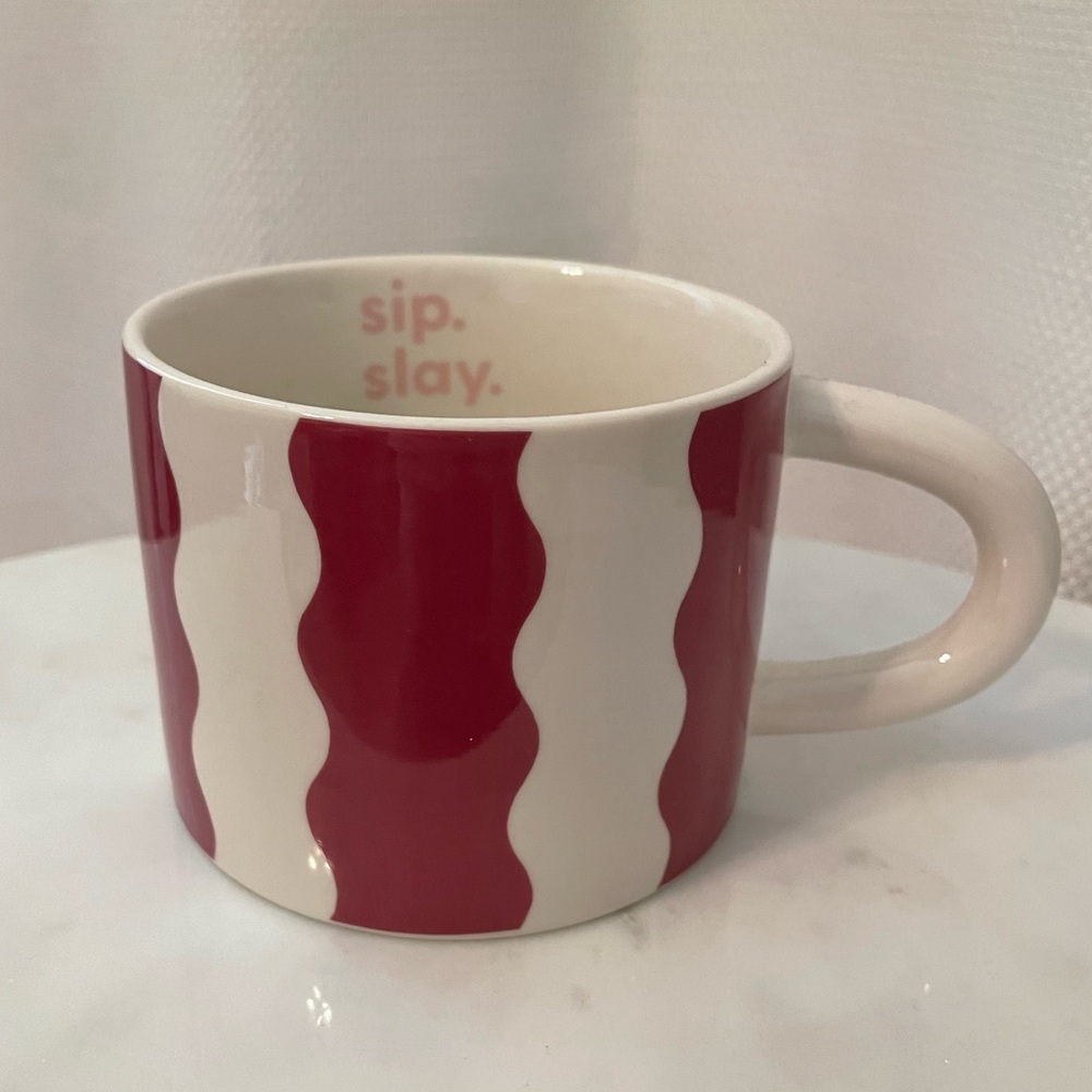 Pink and White Wavy Pattern Mug Sip, Slay, Repeat